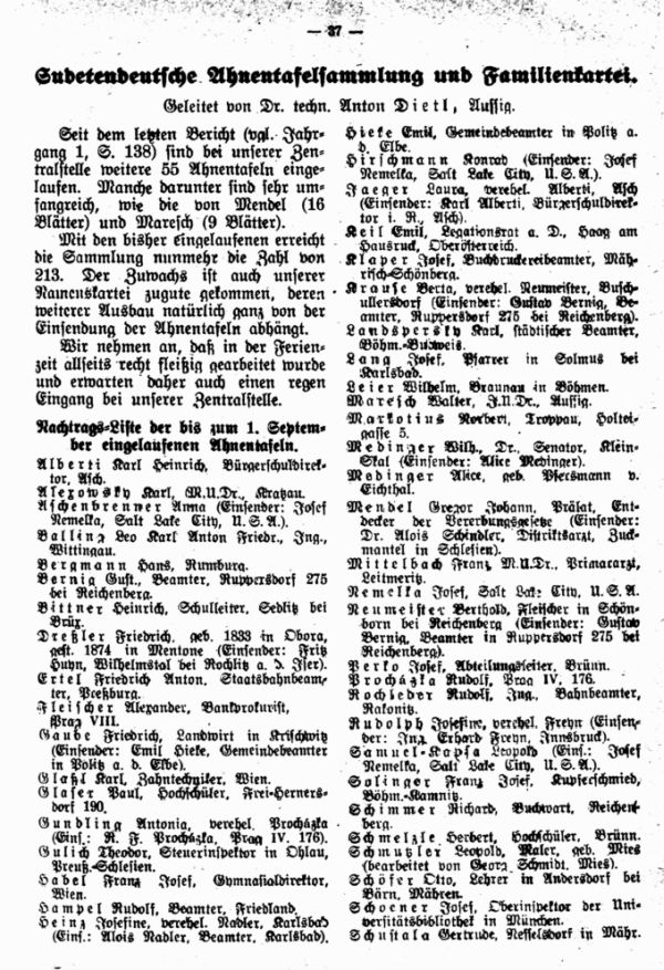 Sudetendeutsche Ahnentafelsammlung und Familienkartei