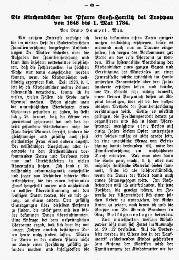 Die Kirchenbücher der Pfarre Groß-Herrlitz bei Tropau von 1646 bis 1. Mai 1784 - 1