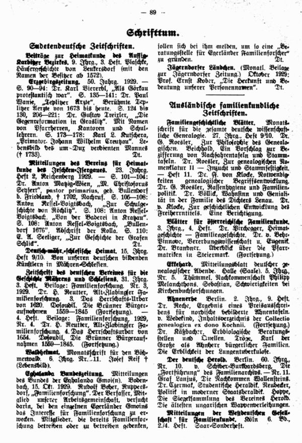 Sudetendeutsche Zeitschriften - Ausländische familienkundliche Zeitschriften