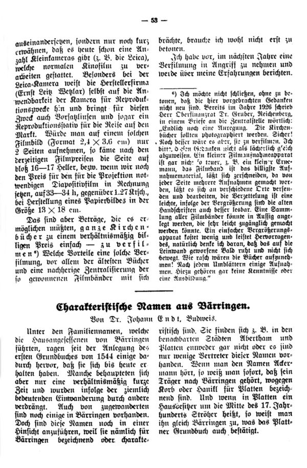 Charakteristische Namen aus Bäringen - 1