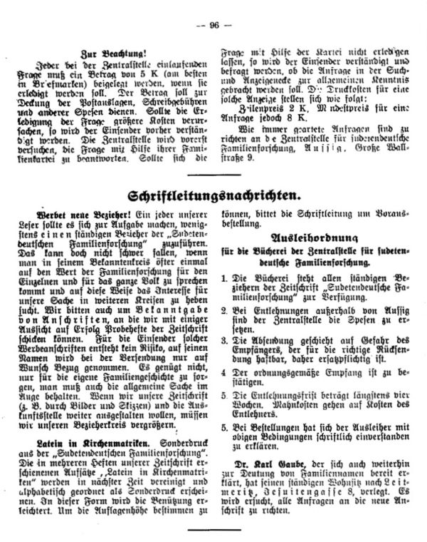 Schriftleitungsnachrichten