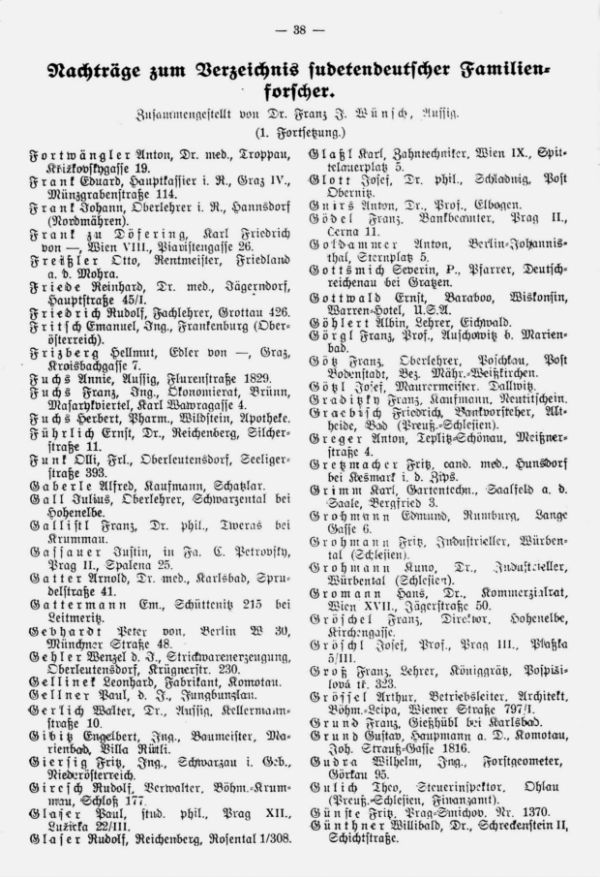 Nachträge zum Verzeichnis sudetendeutscher Familienforscher - 1