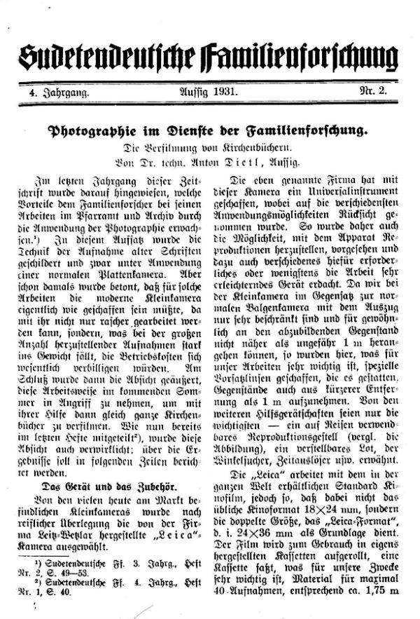 Fotographie im Dienste der Familienforschung. Die Verfilmung von Kirchenbüchern - 1