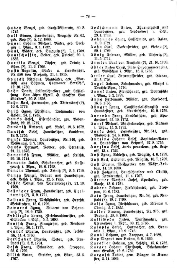 Olmützer Neubürger aus Böhmen, Mähren, Schlesien und der Slowakei 1688-1848 - 3