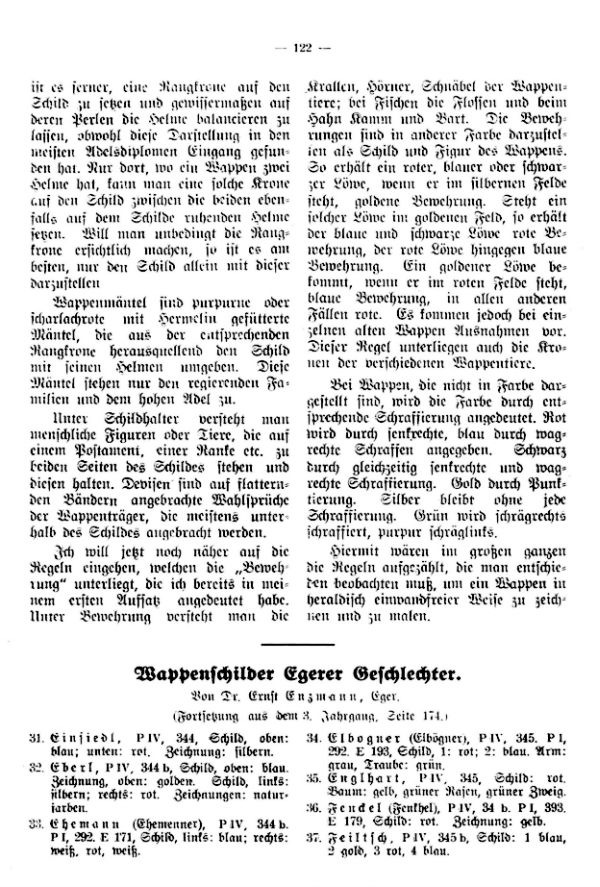 Wappenschilder Egerer Geschlechter - 1
