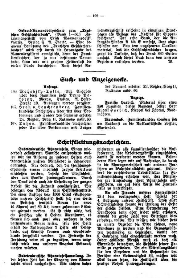 Gesamtnamensverzeichnis zum 'Deutschen Geschlechterbuch' - Such- und Anzeigenecke