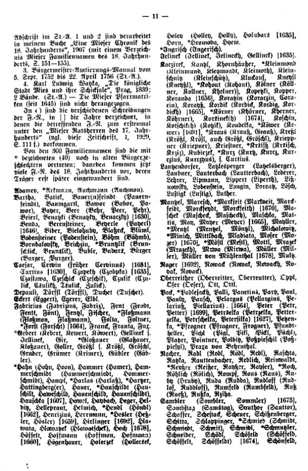 Familiennamen der Stadt Mies im 18. Jh. - 2