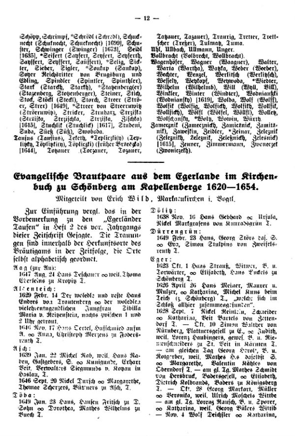 Evangelische Brautpaare aus dem Egerlande im Kirchbuch zu Schönberg am Kapellenberge 1620-1654 - 1