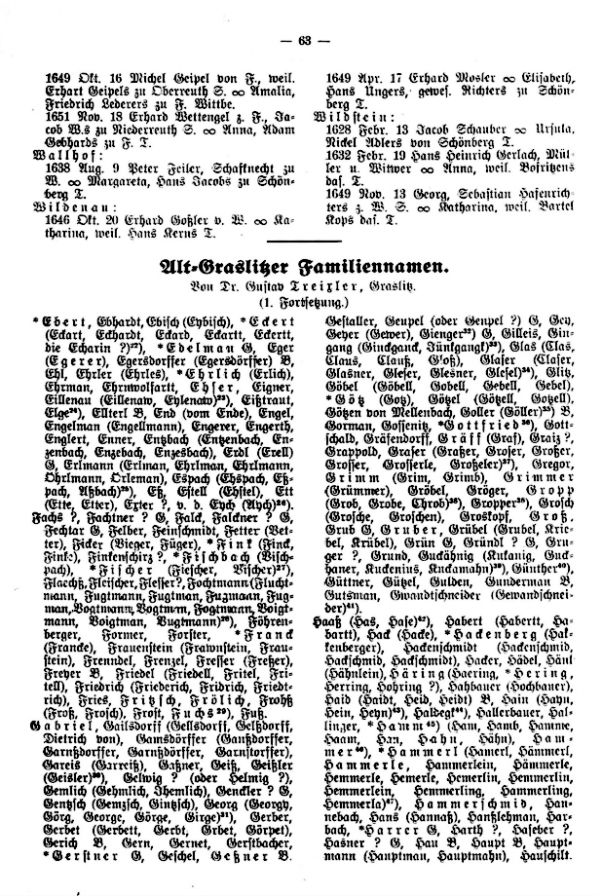 Alt-Graslitzer Familiennamen - 1