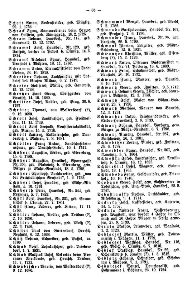 Olmützer Neubürger aus Böhmen, Mähren, Schlesien und der Slowakei 1668-1848 - 5