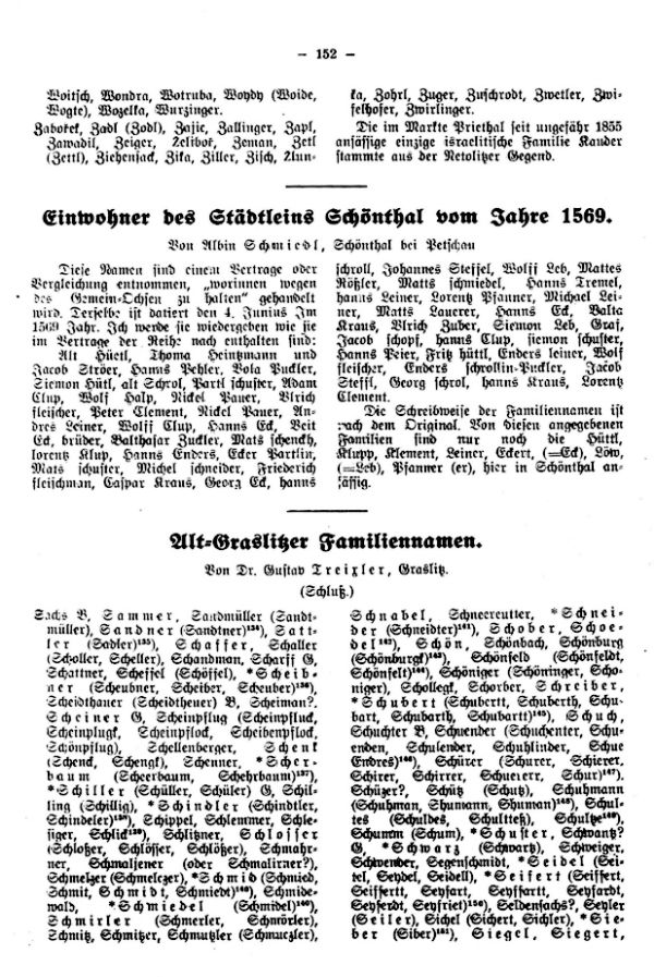 Einwohner der Städtleins Schönhal vom Jahre 1569 - Alt-Graslitzer Familiennamen - 1
