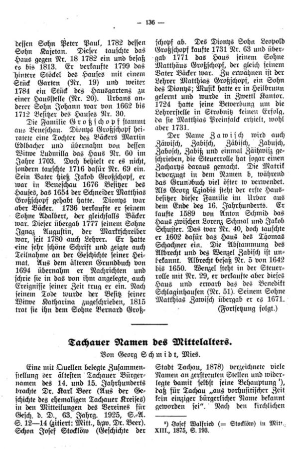 Tachauer Namen des Mittelalters - 1