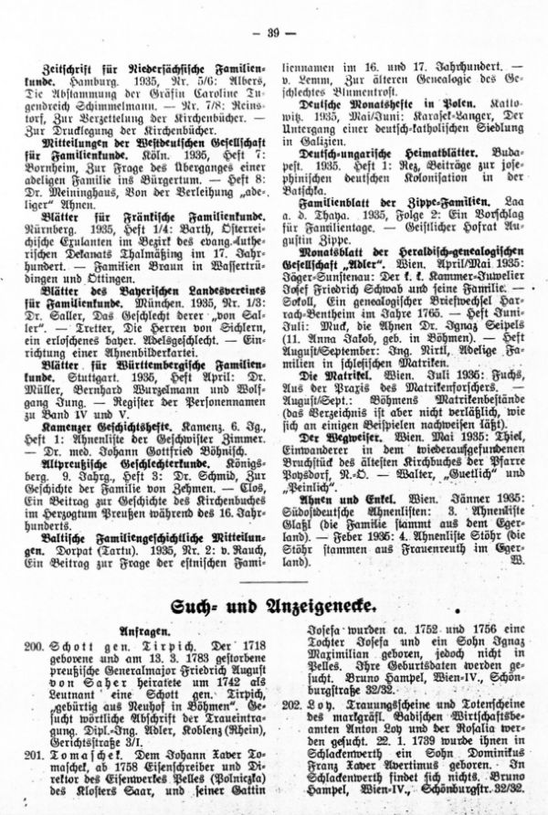 Such- und Anzeigeecke