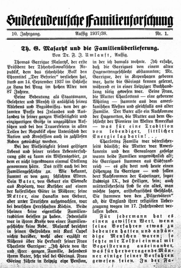 Th. G. Masaryk und die Familienüberlieferung