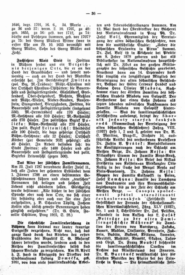 Fachlehrer Alois Steis - Das Alter der jüdischen Matriken - Die tschechische Familienforschung in Böhmen