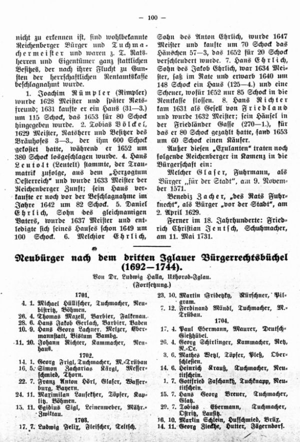 Neubürger nach dem dritten Iglauer Bürgerrechtsbüchel (1692-1744) - 1