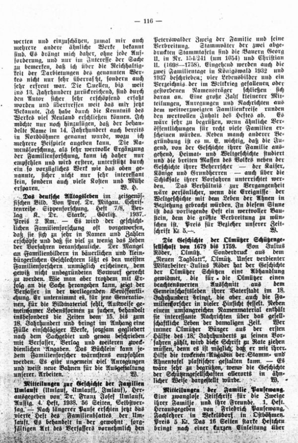 Mitteilungen zur Geschichte der Familie Umlauft - Die Geschichte der Olmützer Schützengesellschaft von 1679-1759 - Mitteilungen der Familie Pausewang
