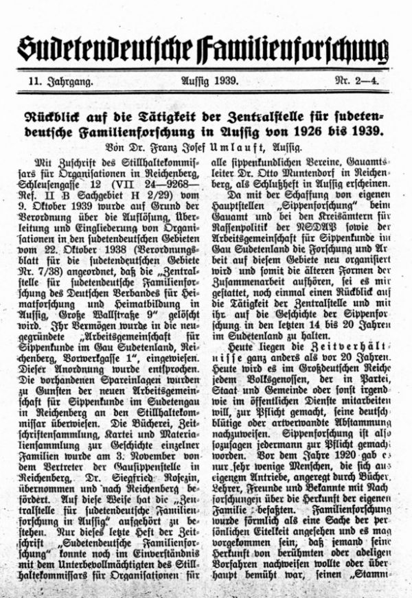 Rückblick auf die Tätigkeit der Zentralstelle für sudetendeutsche Familienforschung - 1