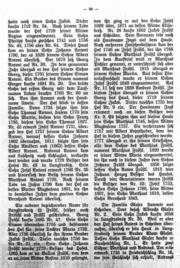 Charakteristische Namen von Langstrobnitz (1650-1850) - 2