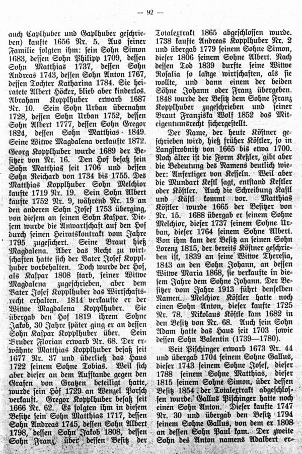 Charakteristische Namen von Langstrobnitz (1650-1850) - 6