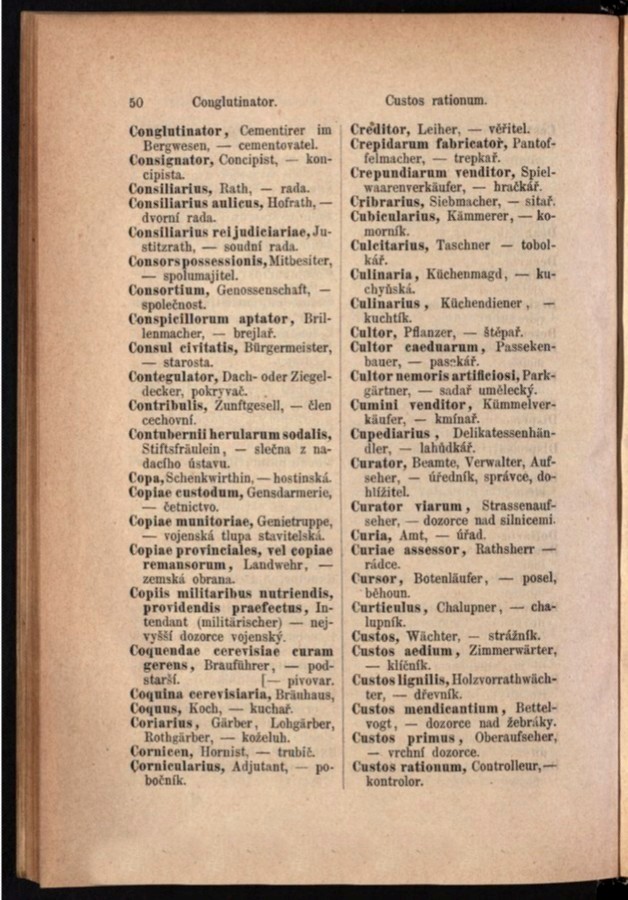 Teil 3  Latein - Deutsch - Böhmisch / von 'Conglutinator' bis 'Custos rationum'