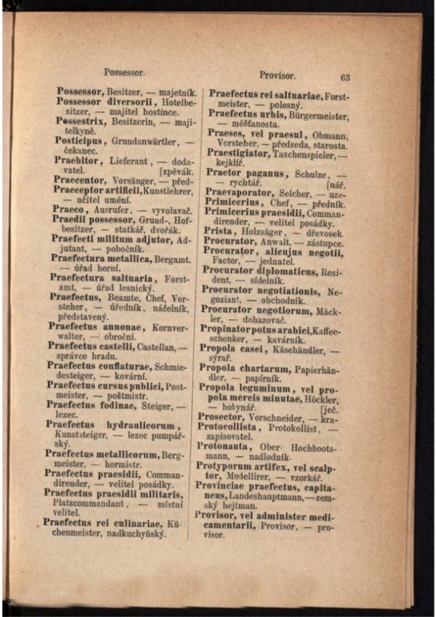 Teil 3  Latein - Deutsch - Böhmisch / von 'Possessor' bis 'Provisor'