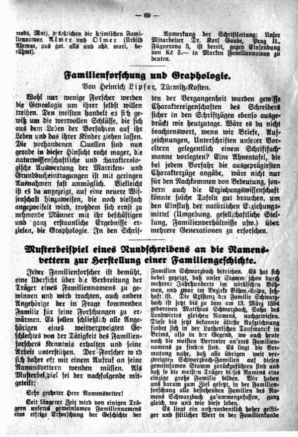 Familienforschung und Graphologie