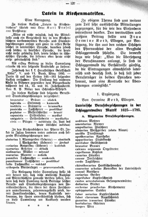 Latein in Kirchenmatriken - 1