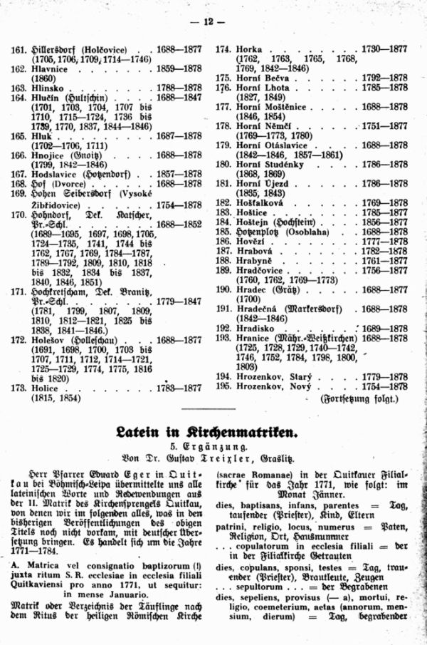 Latein in Kirchenmatriken - 1