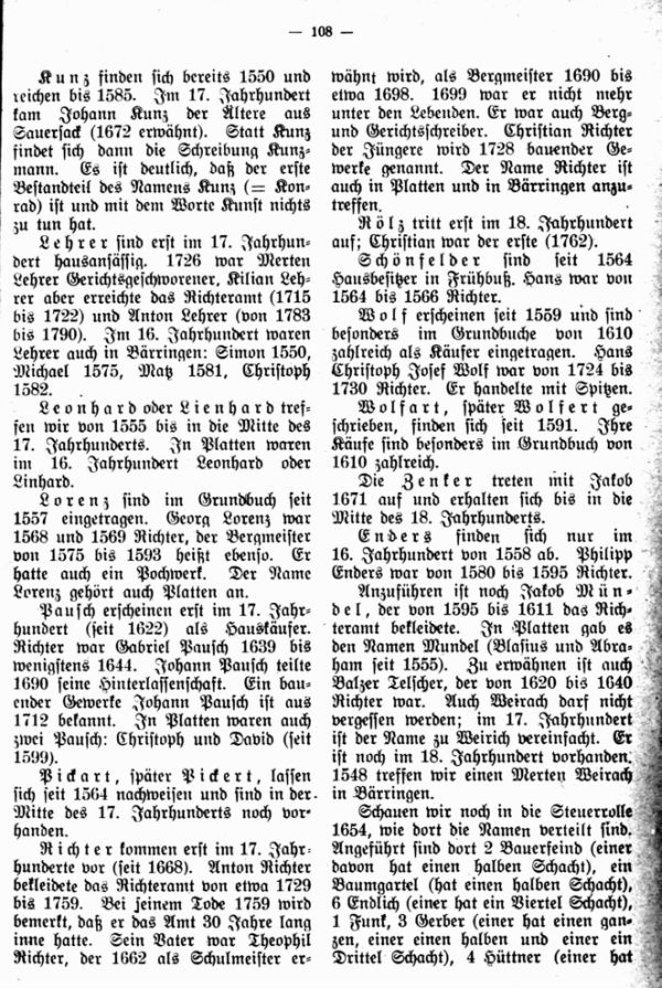Die charakteristischen Familiennamen in Frühbus von 1532-1750 - 2