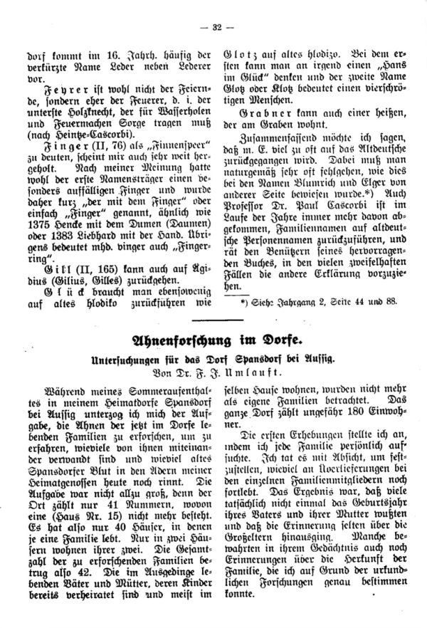 Ahnenforschung im Dorfe. Untersuchungen für das Dorf Spansdorf bei Aussig - 1