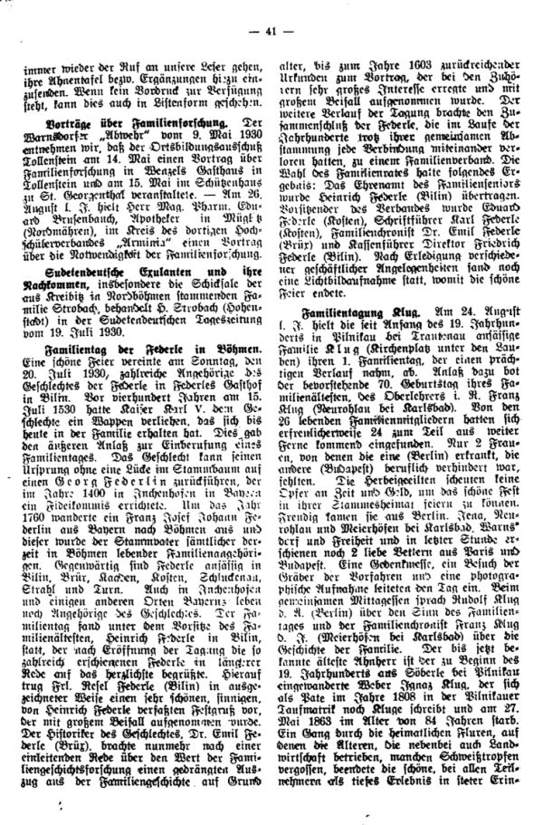 Sudetendeutsche Exulanten in ihre Nachkommen - Familientag der Federle in Böhmen