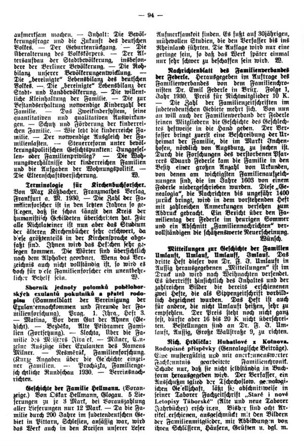 Terminologie für Kirchenbuchforscher - Geschichte der Familie Hellmann - Nachrichtenblatt des Familienverbandes Federle - Mitteilungen zur Geschichte der Familien Umlauft, Umlauf, Umlauff, Imlauf