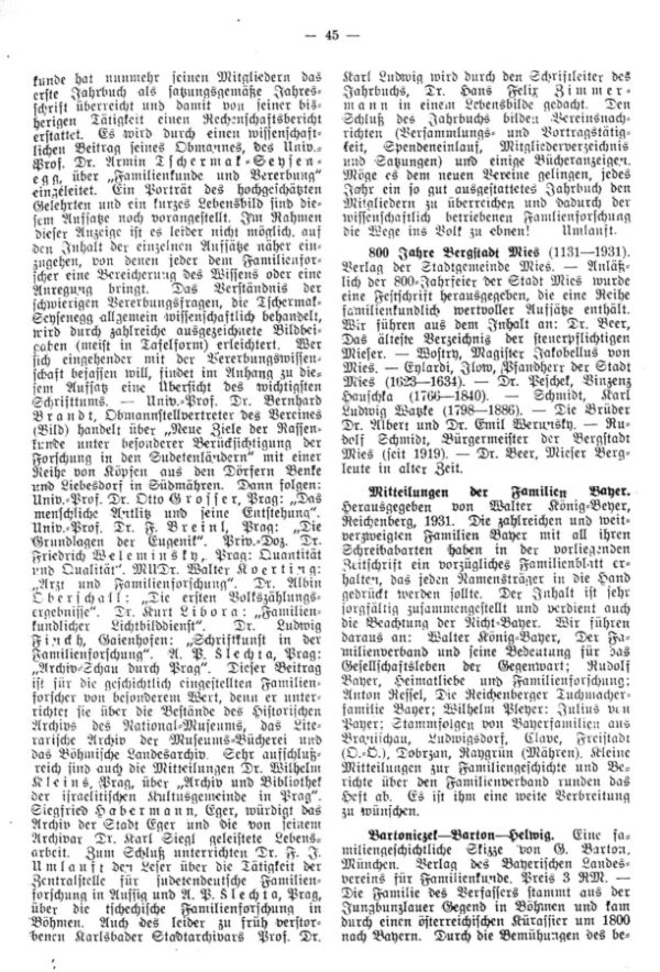 800 Jahre der Bergstadt Mies - Mitteilungen der Familie Beyer - Bartoniczek-Barton-Helwig