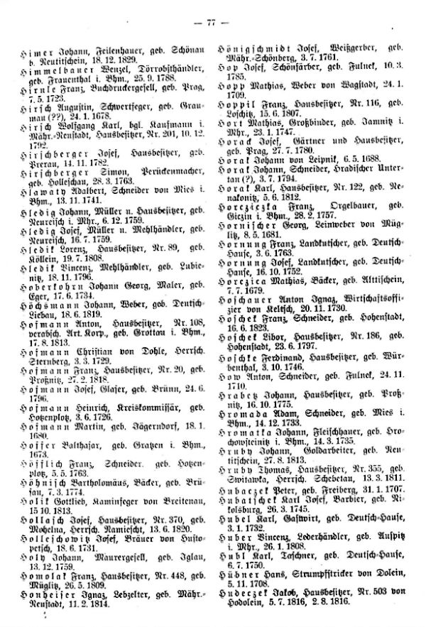 Olmützer Neubürger aus Böhmen, Mähren, Schlesien und der Slowakei 1688-1848 - 2
