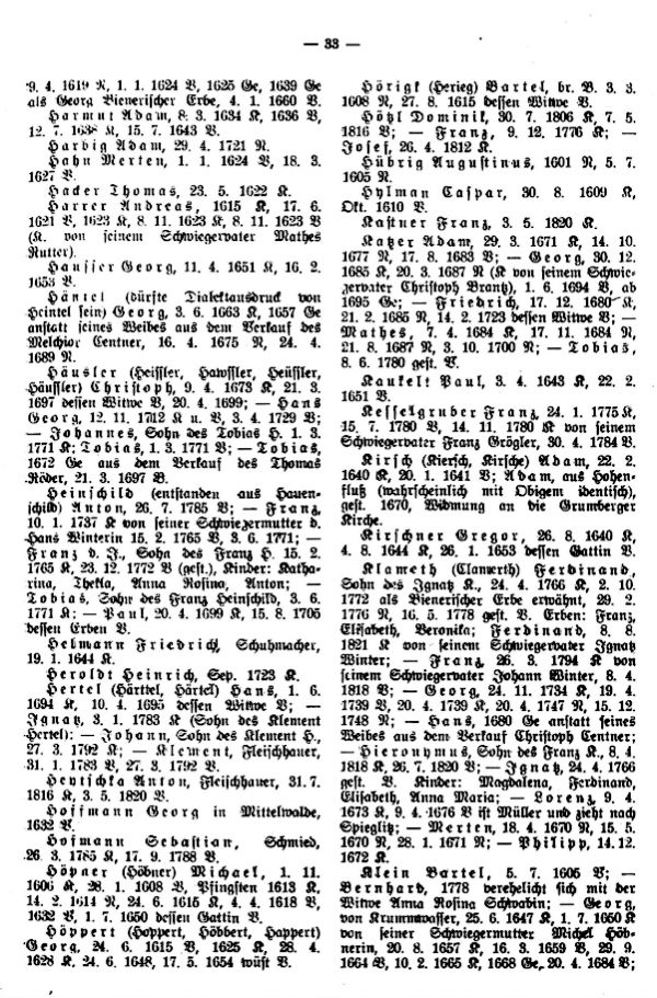 Verzeichnis der im 17. und 18. Jh. in Grumberg (Mähren) ansässig gewesenen Familien - 3