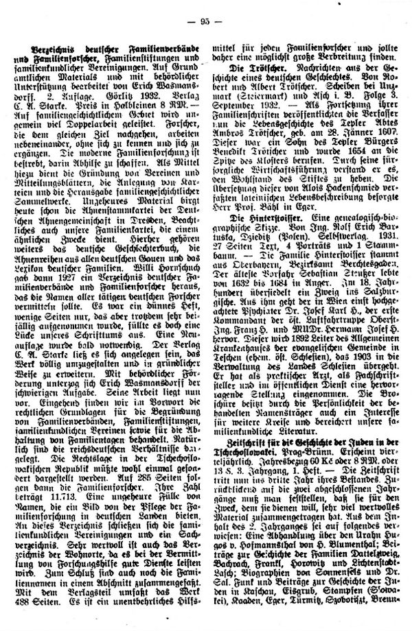 Die Trötscher - Die Hirterstoisser - Zeitschrift für die Geschichte der Juden in der Tschechoslowakei