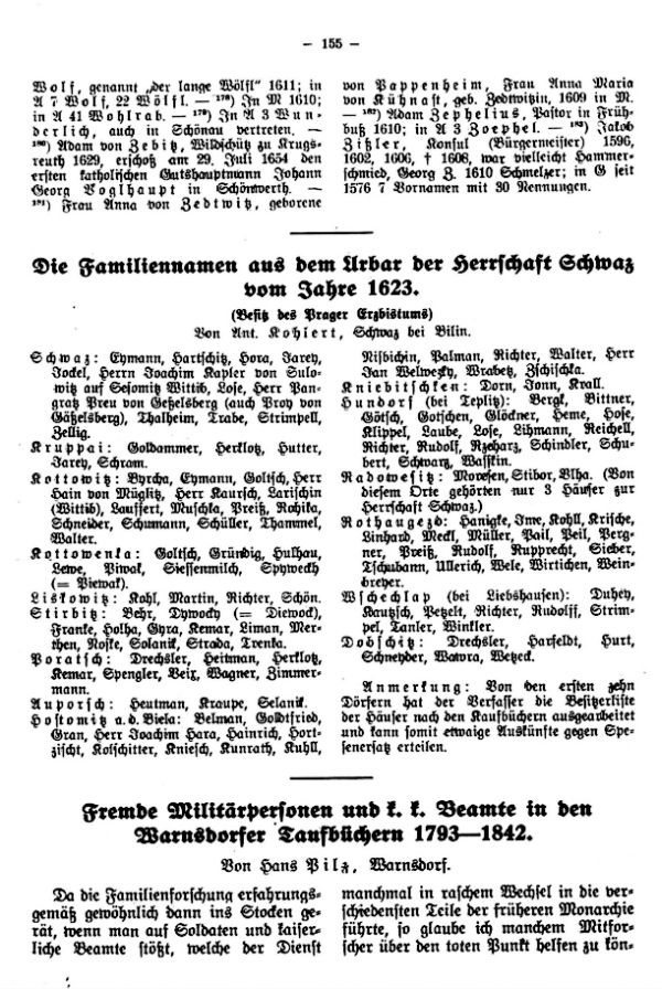 Die Familiennamen aus dem Urbar der Herrschaft Schwaz vom Jahre 1623.  - Fremde Militärpersonen und k.k. Beamte in den Warnsdorfer Taufbüchern 1793-1842 - 1