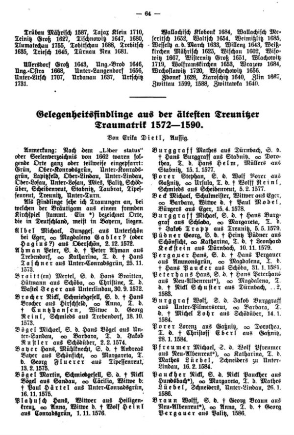 Gelegenheitsfindlinge aus der ältesten Treunitzer Traumatrik 1572-1590 - 1