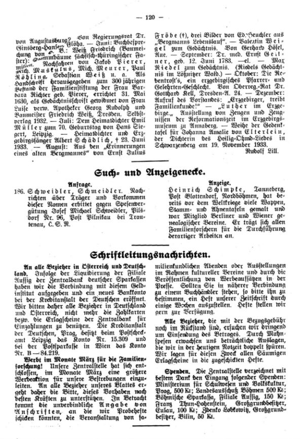 Such- und Anzeigeecke - Schriftleitungsnachrichten