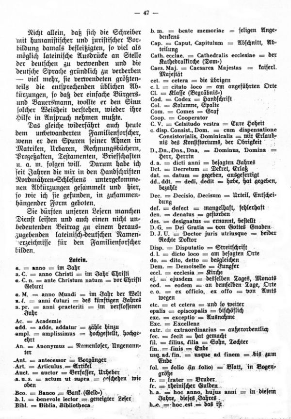Lateinische und deutsche Abkürzungen (Abbreviaturen) in Handschriften familiengeschichtlichen Inhalts aus der Zeit von 1700 bis 1850 - 2