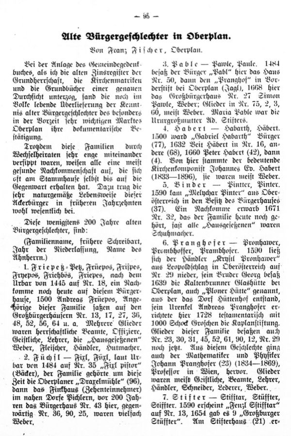 Die Bürgergeschlechter in Oberplan - 1