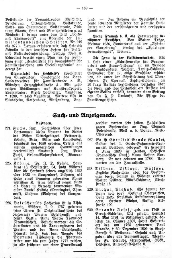 Lucas Cranach als Stammvater berühmter Deutscher - Die Frau in der Volkstumsarbeit - Such- und Anzeigeecke