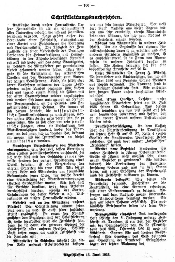 Schriftleitungsnachrichten