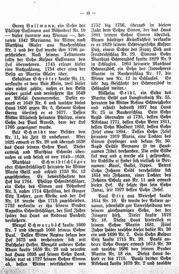 Die wichtigsten Namen der Hofbesitzer von Rauhenschlag seit 1620 - 2