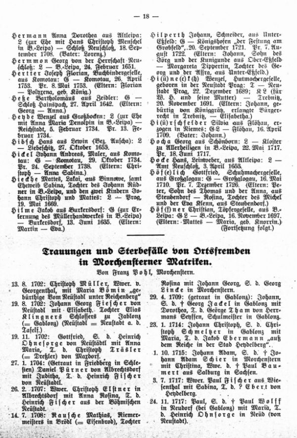 Trauungen und Sterbefälle von Ortsfremden in Morchensterner Matriken - 1