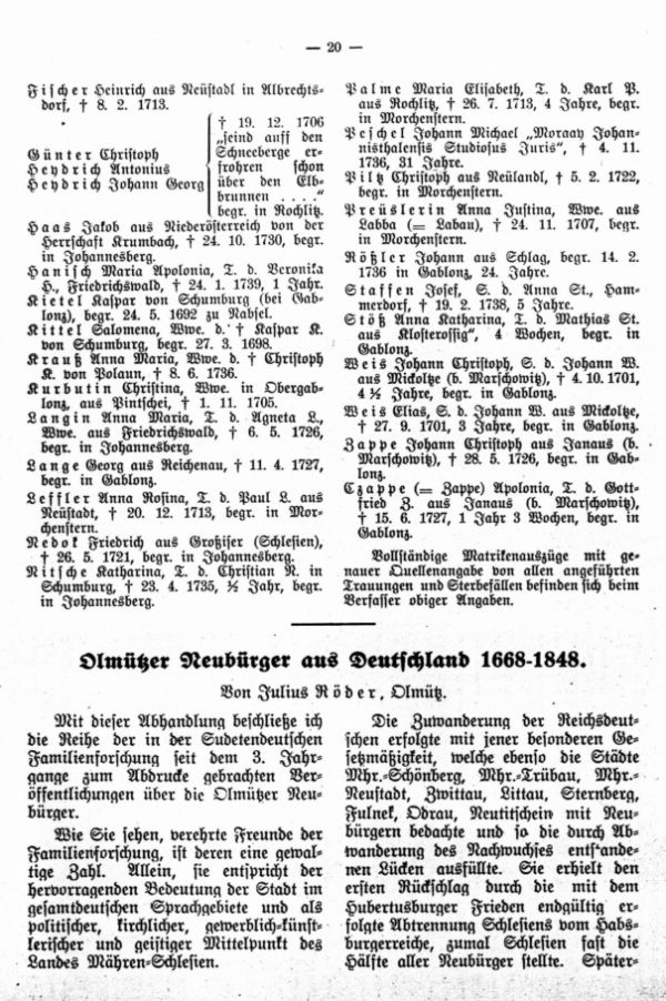 Olmützer Neubürger aus Deutschland 1668-1848 - 1