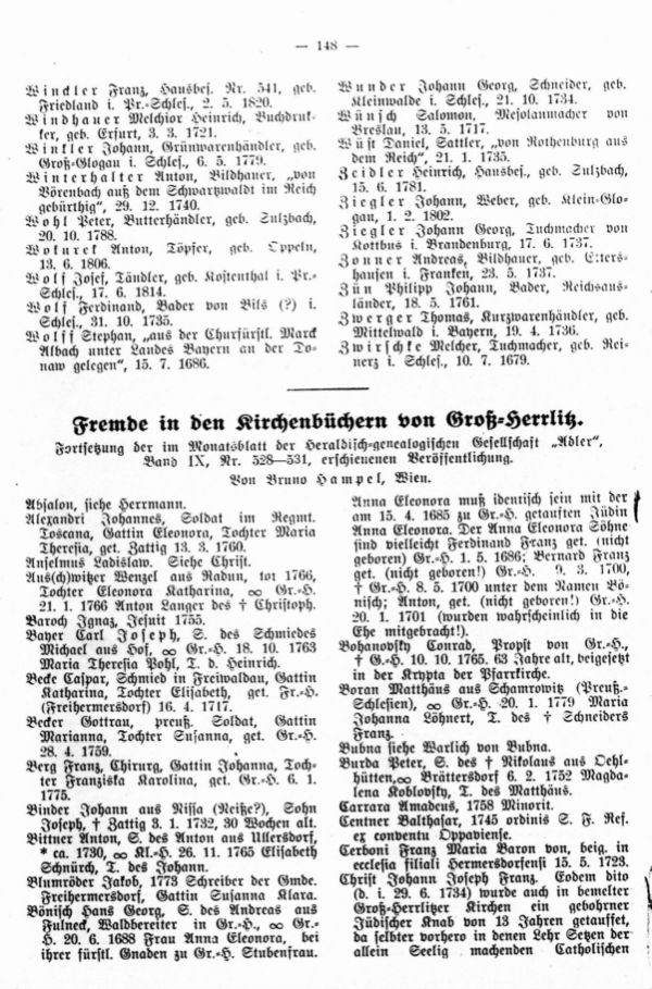 Fremde in den Kirchenbüchern von Groß-Herrlitz - Militärpersonen aus den Sudetenländern in Reichenbach (Eulengebirge) - 1