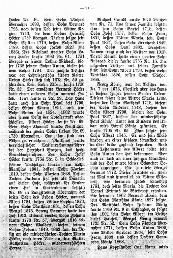 Charakteristische Namen von Langstrobnitz (1650-1850) - 5
