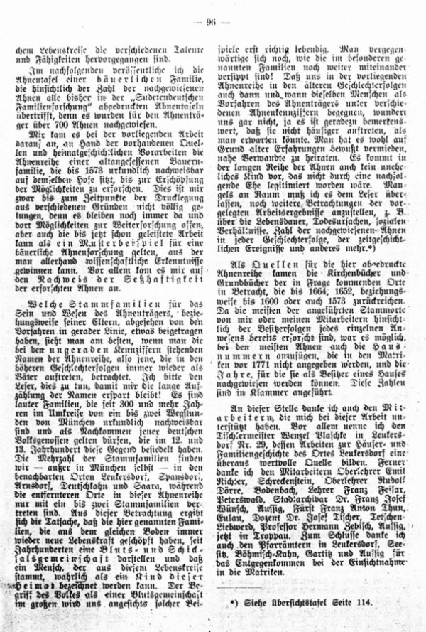 Beispiel einer Ahnentafel für eine alteingesessene Bauernfamilie. Ahnenträger: Horst Vogel, München Nr.2, Kreis Aussig - 2